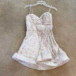 ABS Allen Schwartz Pastel Floral Strapless Cocktail Dress